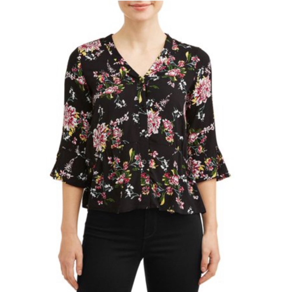 L.N.V Women Front Button V-Neck Blouse